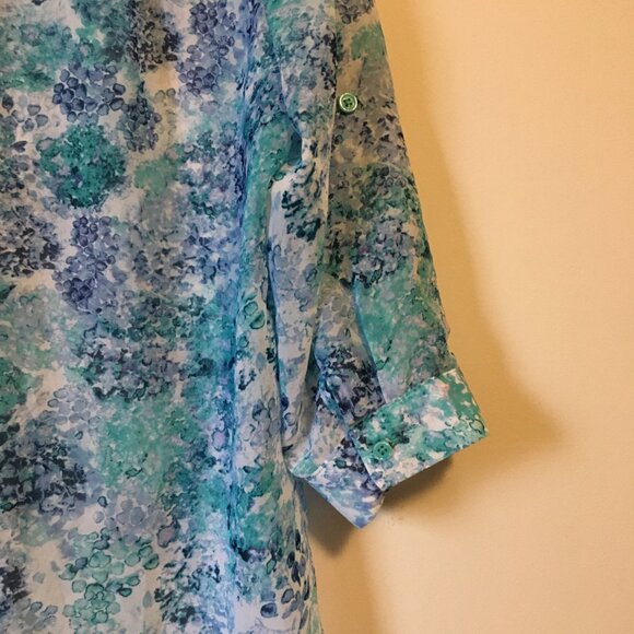 Abstract Watercolour Mermaidcore Print Sheer Button Up Collar Tunic Shirt - Picture 10 of 16